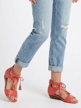 A.N.A Dillon Coral Tassel Tie Wedge Sandals